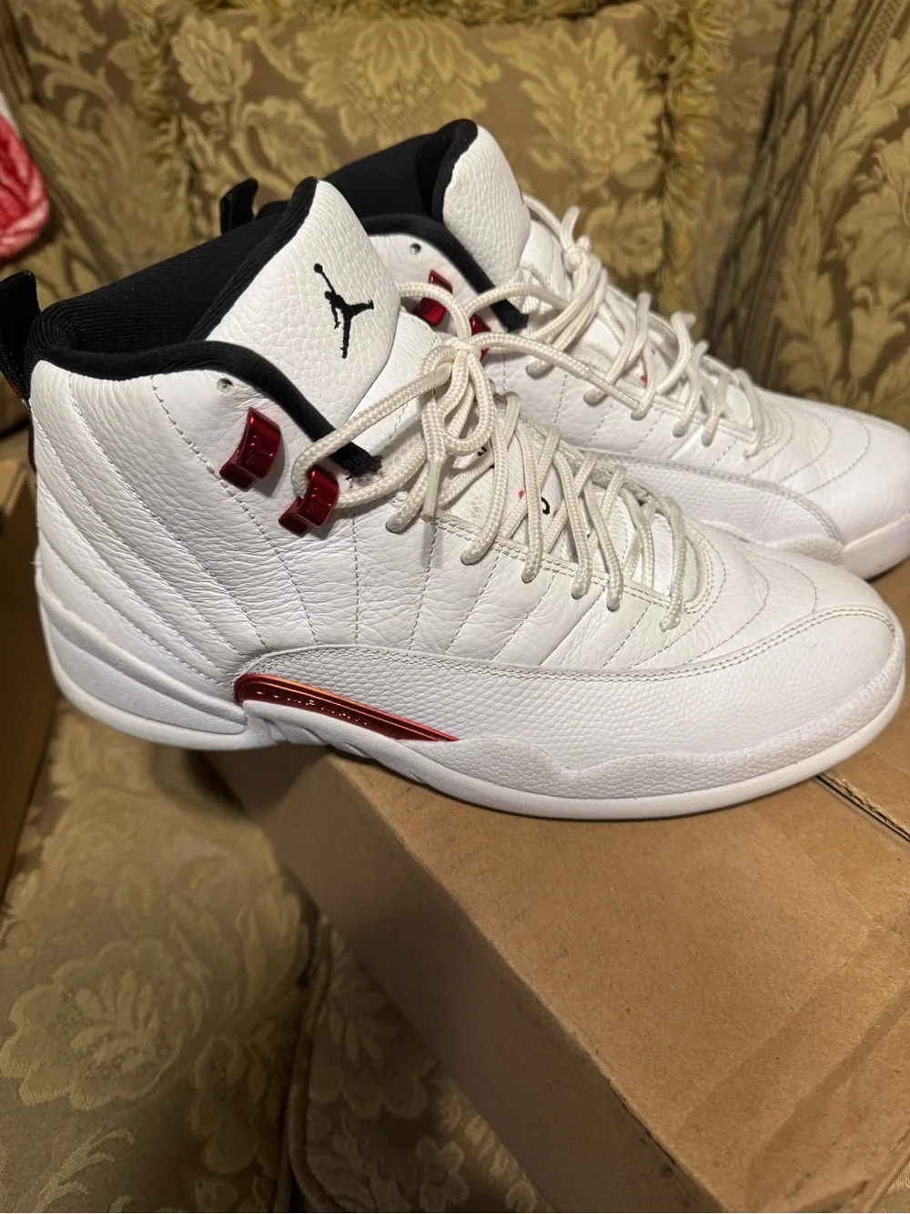 Jordan Men’s White and Red High-Top Basketball Shoes